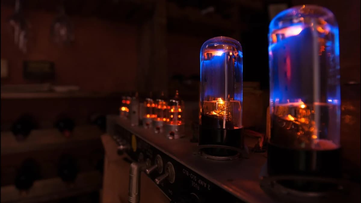 Zwei glühende Elektronenröhren in einem Verstärker. Foto: robrobinette / Pixabay.