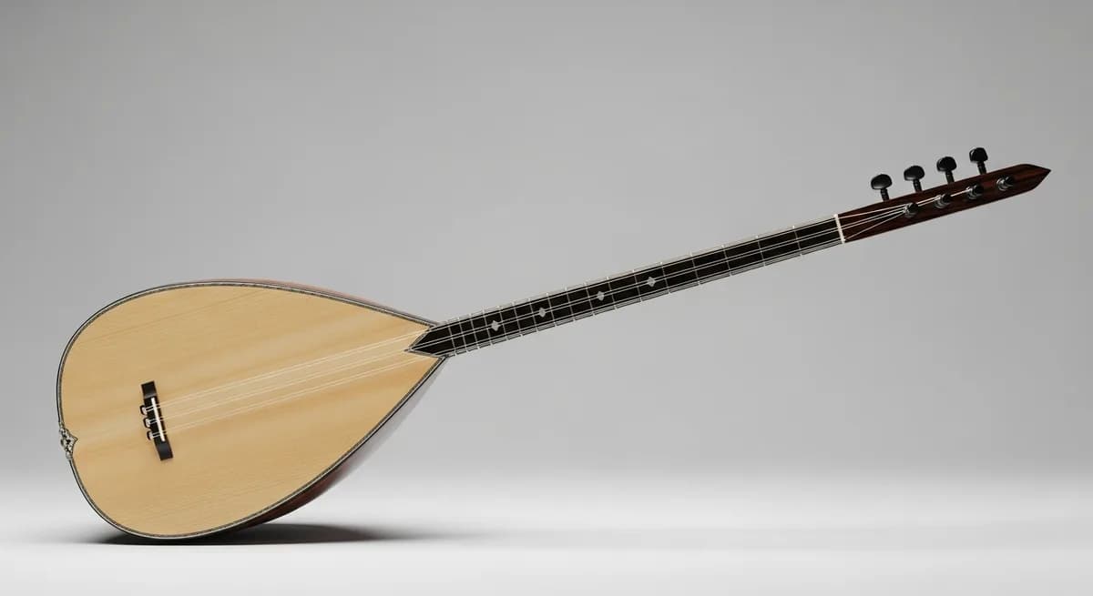 A Turkish baglama saz: pear-shaped spruce body. Bild: KI generiert.